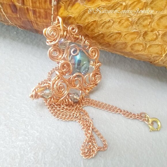 Uniquely Handmade & Wire Wrapped Copper Moon Pendant + Chain ~ Curlz + Swirlz! - Picture 5 of 9